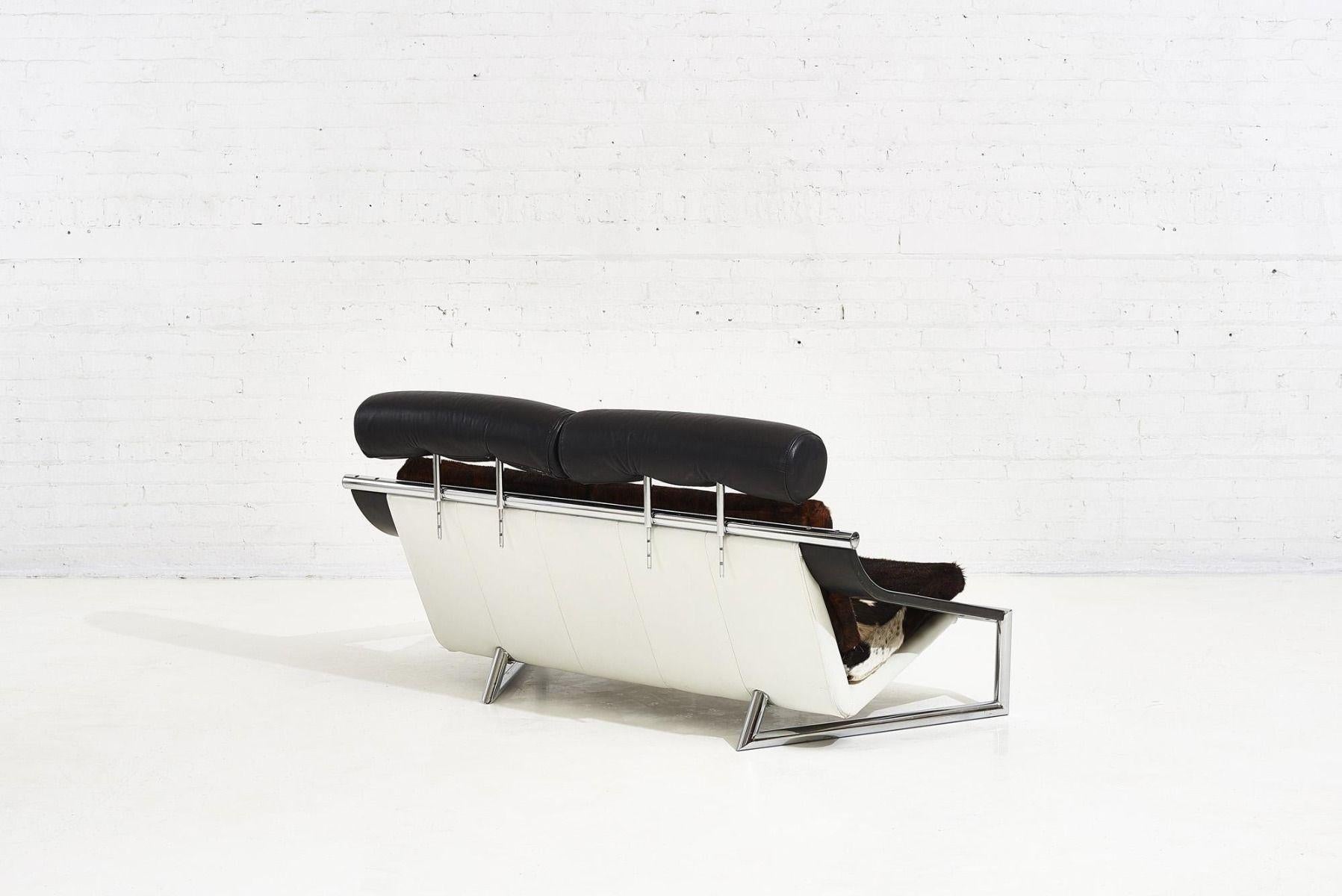 Cowhide Italian Leather and Chrome Settee Adjustable Headrests
