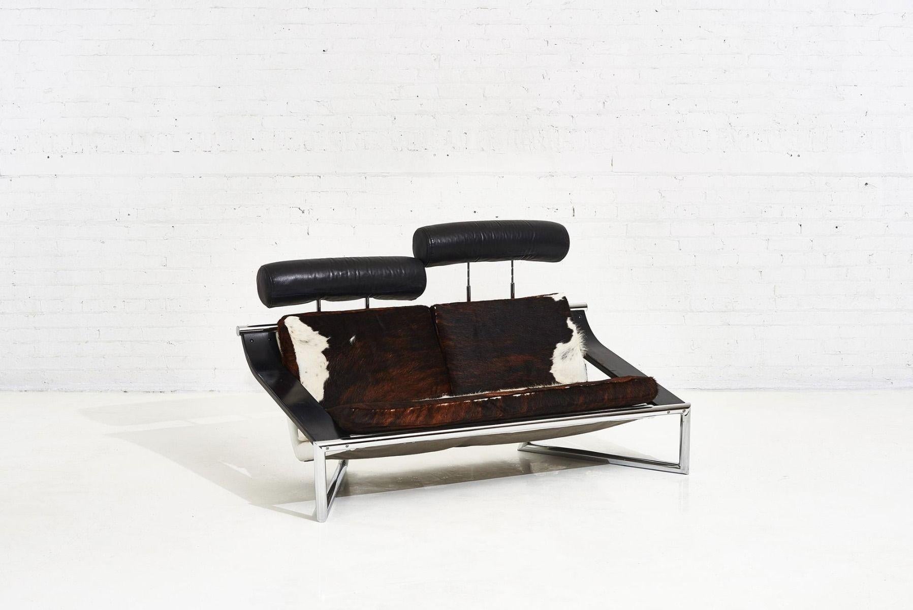 Italian Leather and Chrome Settee Adjustable Headrests 1
