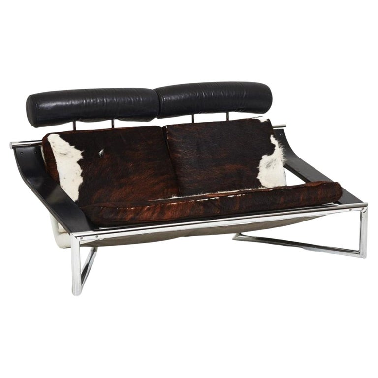 Italian Leather and Chrome Settee Adjustable Headrests For Sale at 1stDibs
