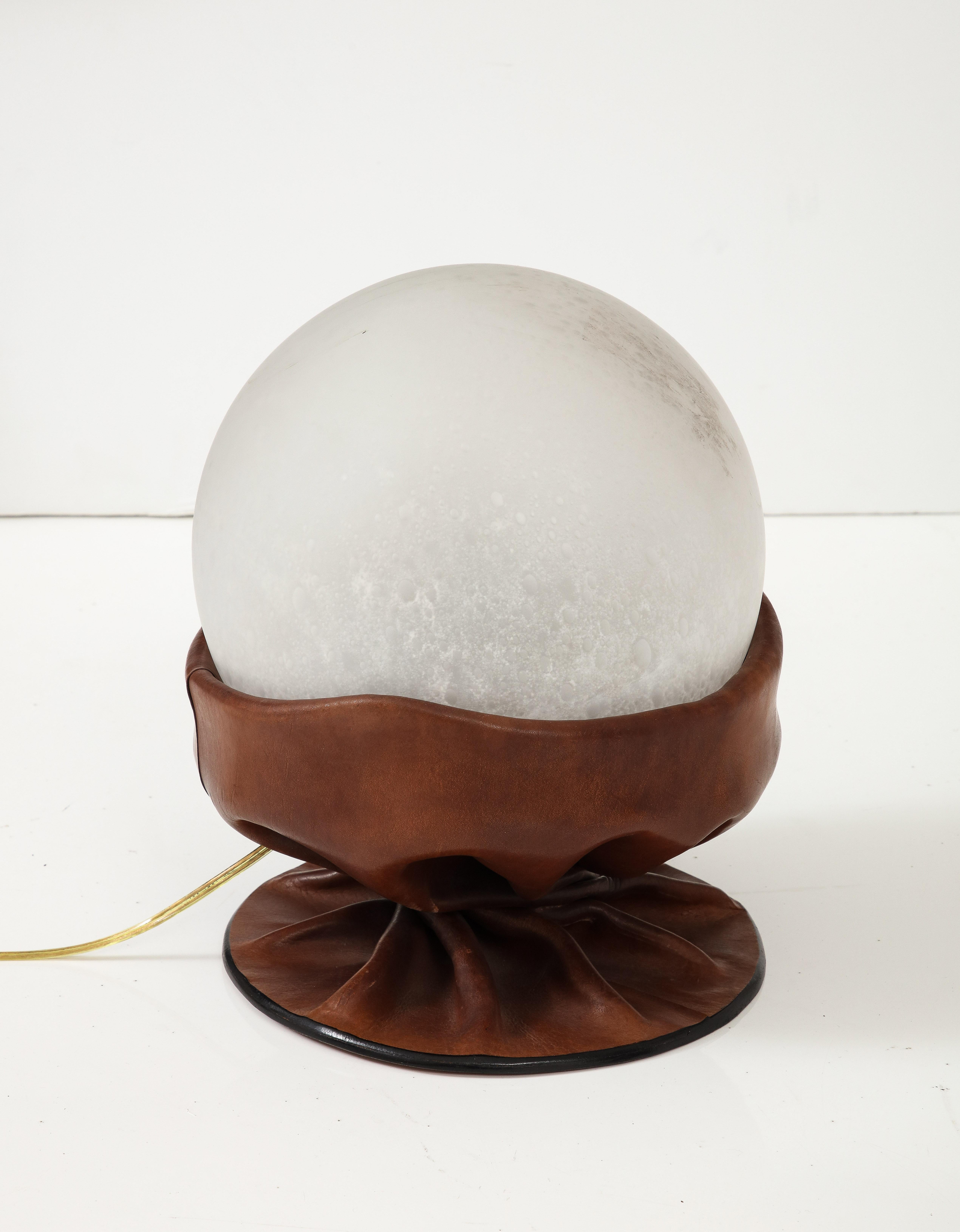Italian Leather and Glass Globe Lamp by Nova Tecno, 1960's For Sale 4