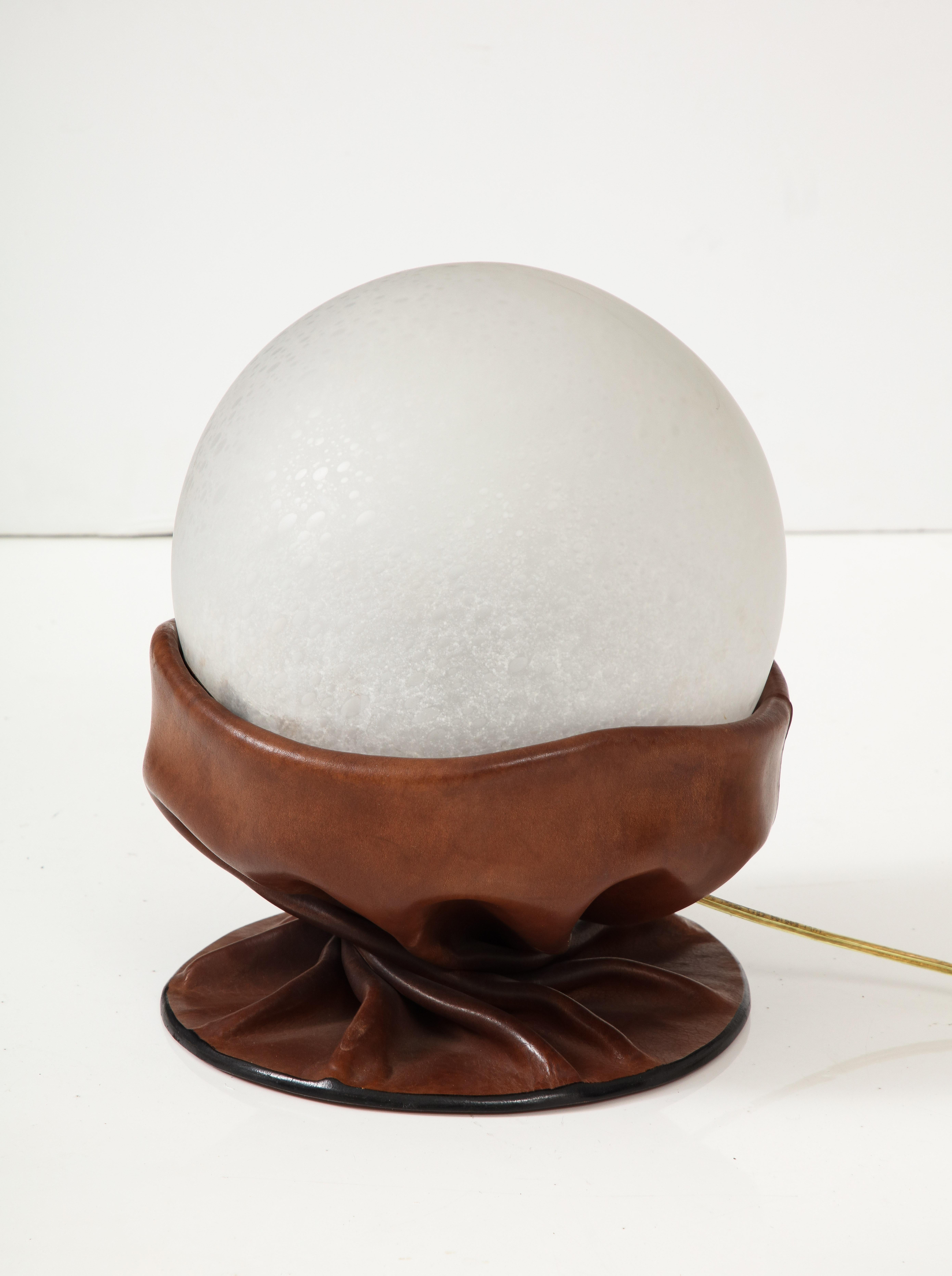 Italian Leather and Glass Globe Lamp by Nova Tecno, 1960's For Sale 1
