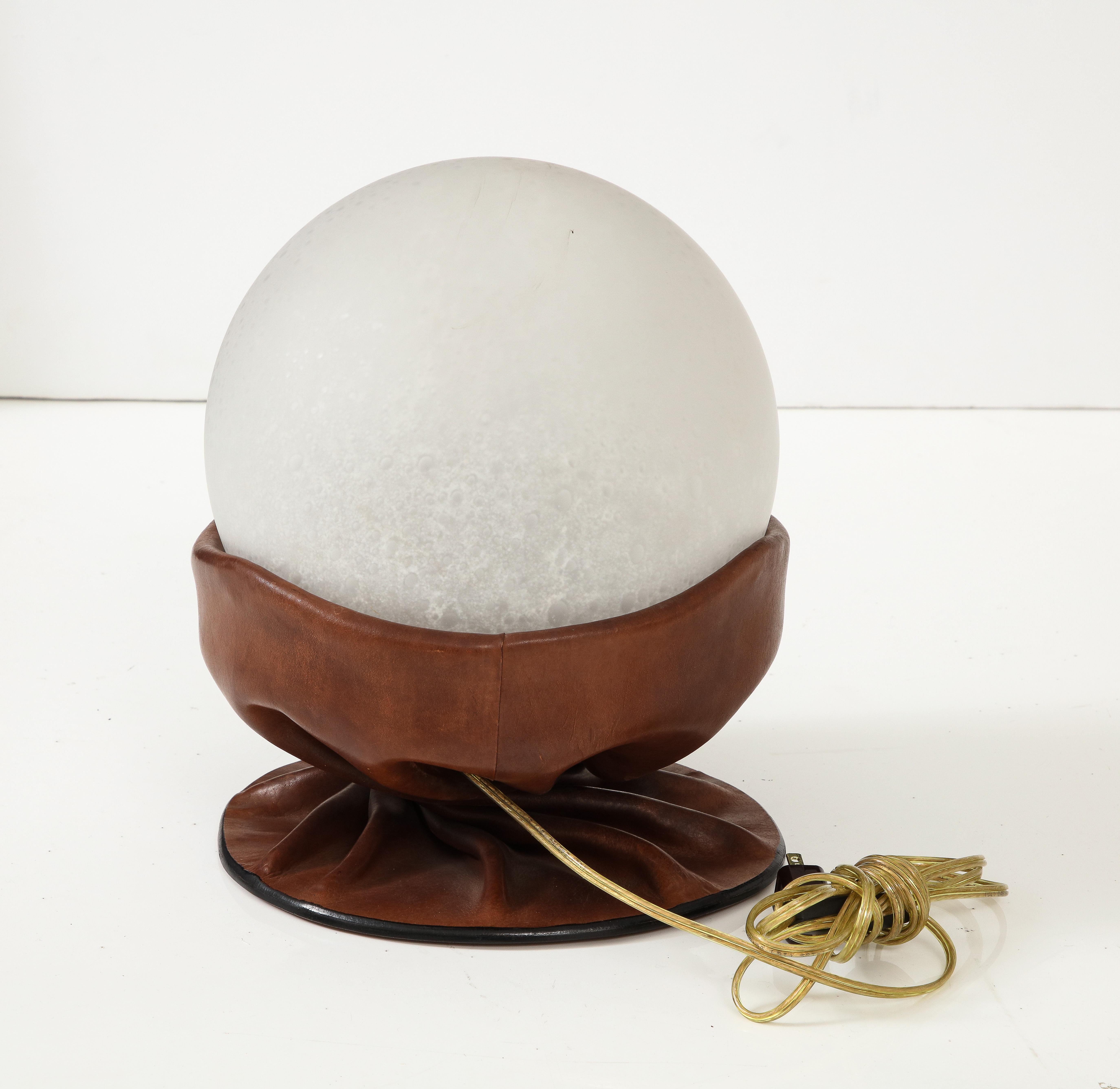 Italian Leather and Glass Globe Lamp by Nova Tecno, 1960's For Sale 3