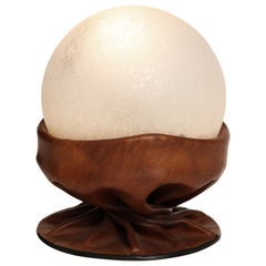 Vintage Italian Leather and Glass Globe Lamp by Nova Tecno, 1960's