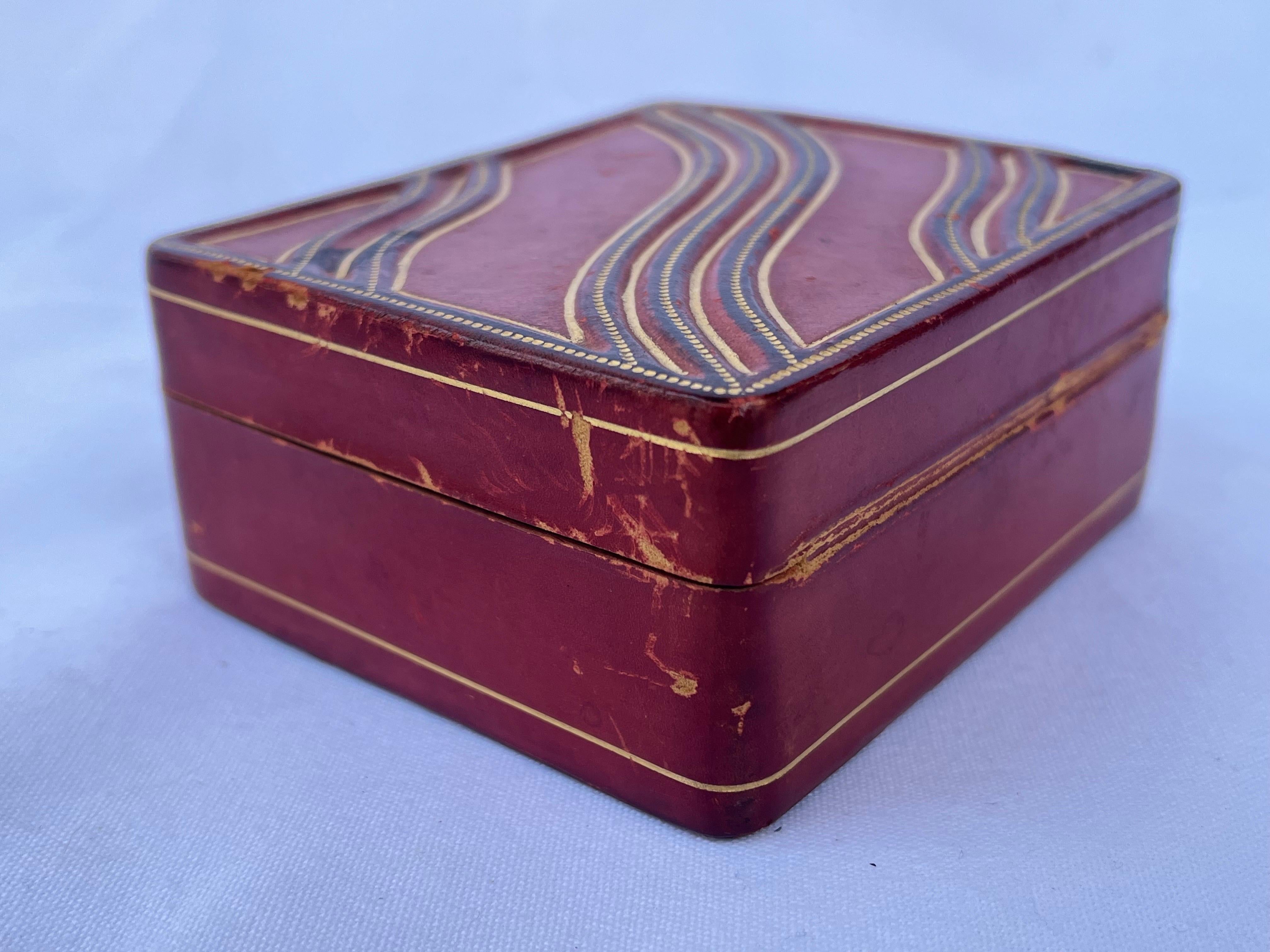 Mid-Century Modern Italian Leather and Gold Gilt Embossed Trinket Box Desk Accessory from Firenze 