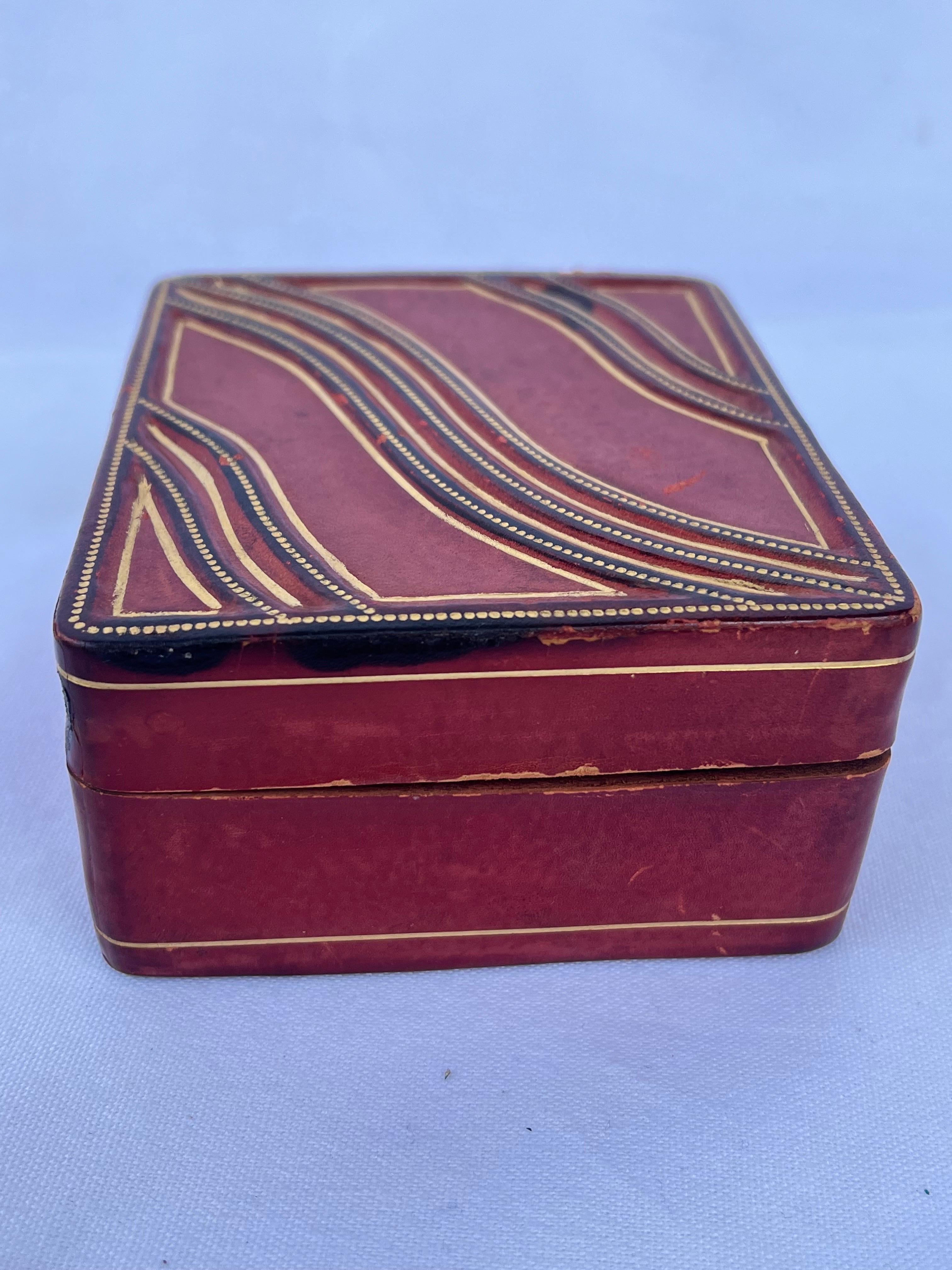Italian Leather and Gold Gilt Embossed Trinket Box Desk Accessory from Firenze  1