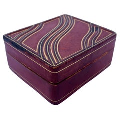 Italian Leather and Gold Gilt Embossed Trinket Box Desk Accessory from Firenze 