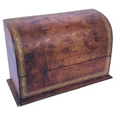 Italian Leather and Gold Gilt Half Dome Lidded Love Letter Box Desk Accessory