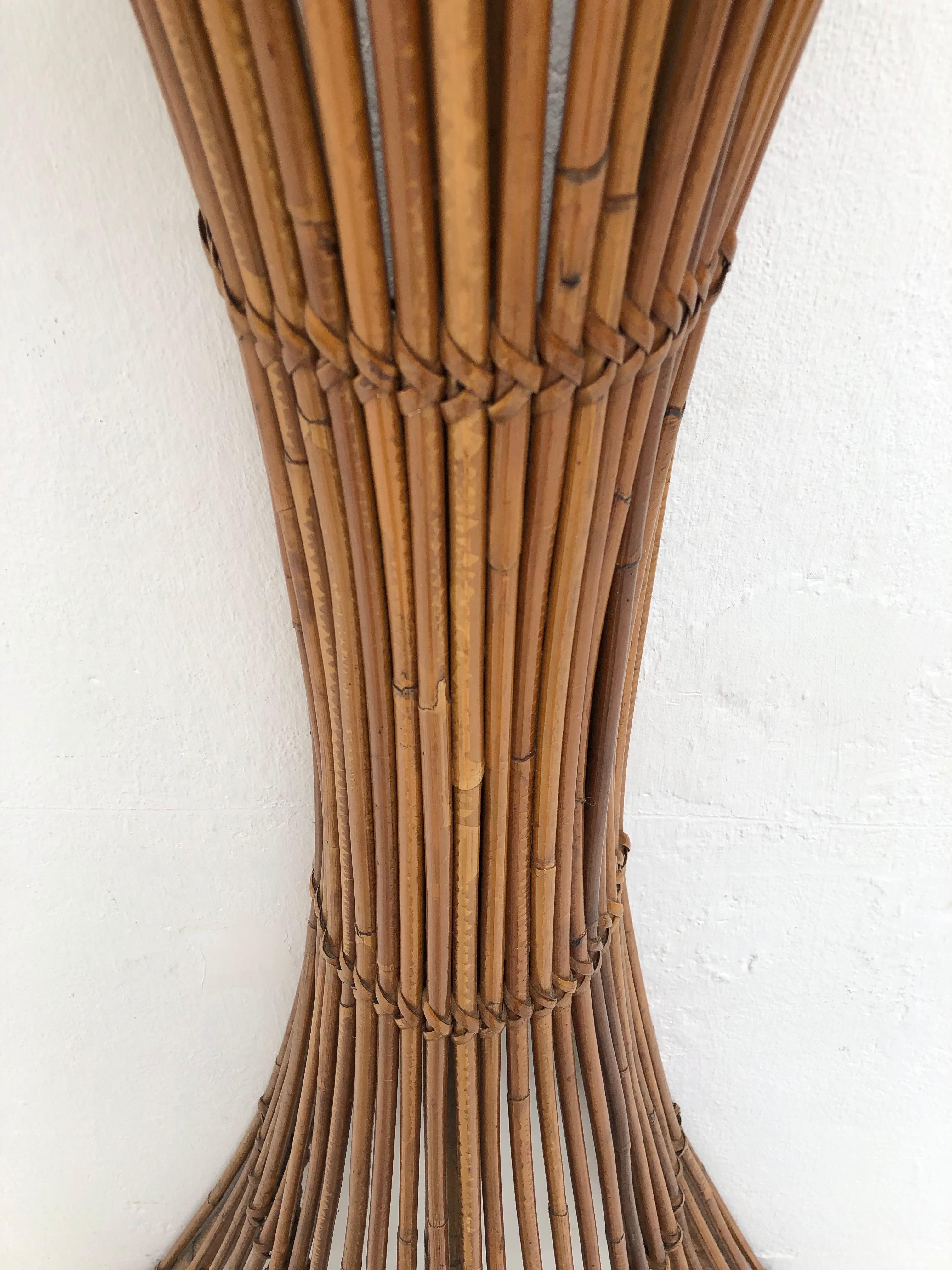 Italian Leather and Hand Woven Rattan Coatrack by Vintage Bonacina, 1950s For Sale 2