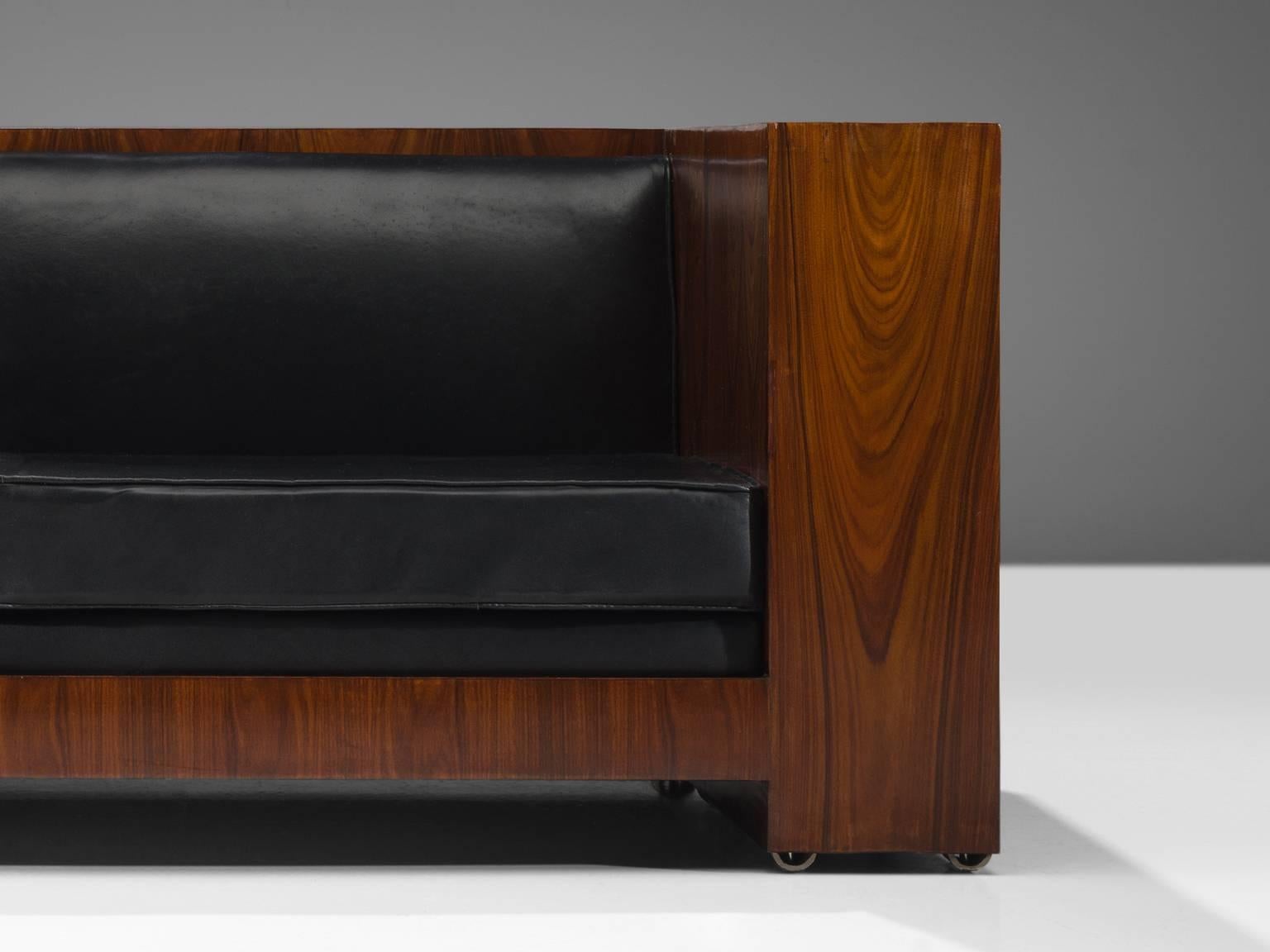Mid-20th Century Italian Leather and Rosewood Sofa
