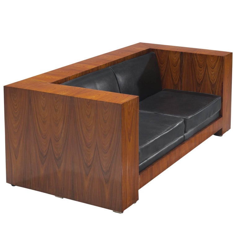 Italian Leather and Rosewood Sofa For Sale at 1stDibs