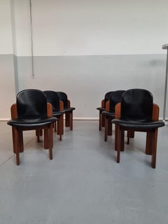 Italian Leather and Beech Chairs and Table by Coppola for F.lli Montina, 1960s