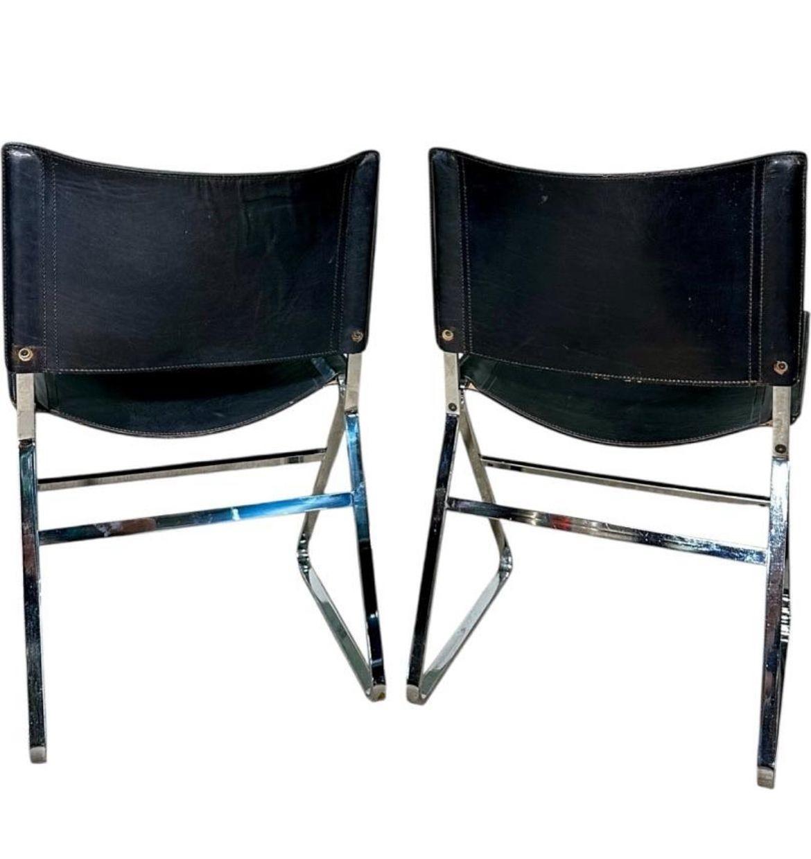 Italienische Esszimmerstühle aus Leder und Edelstahl, Italien 1970 im Angebot 1