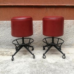 Italian Leather and Steel Stool