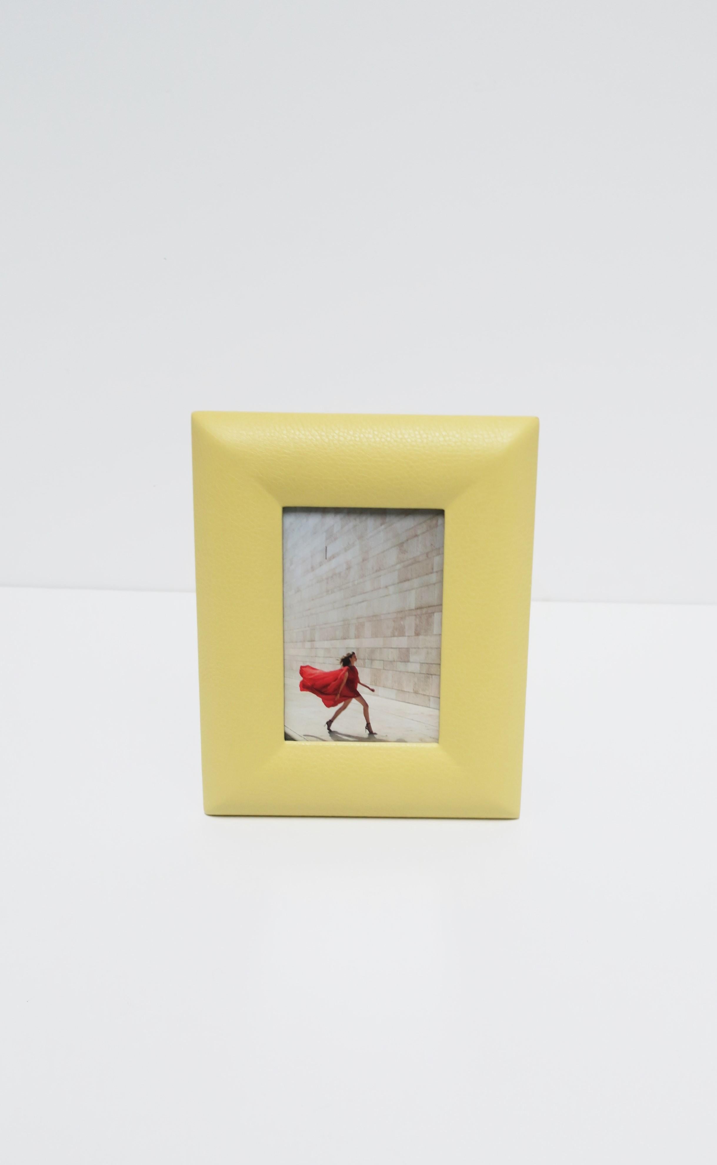 Italian Yellow Leather and Suede Picture Frame In Good Condition For Sale In New York, NY