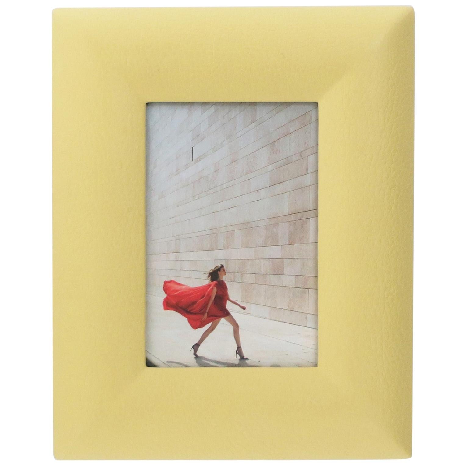 Italian Yellow Leather and Suede Picture Frame