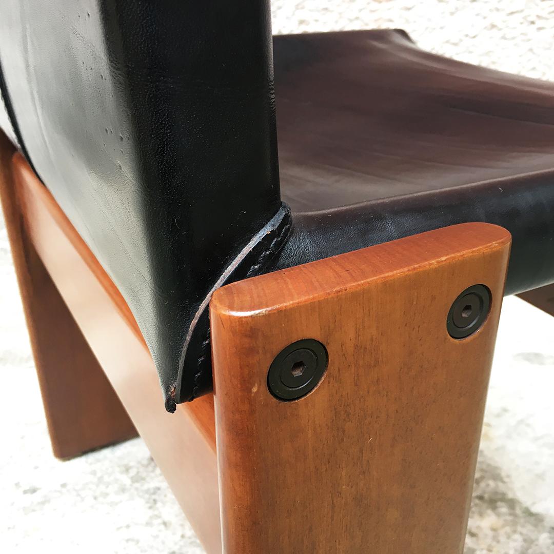Italian Leather and Walnut Monk Chair by Afra & Tobia Scarpa for Molteni, 1970s 6