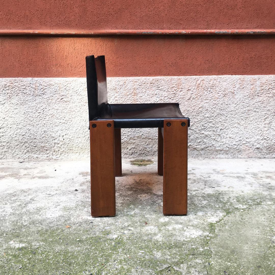 Mid-Century Modern Italian Leather and Walnut Monk Chair by Afra & Tobia Scarpa for Molteni, 1970s