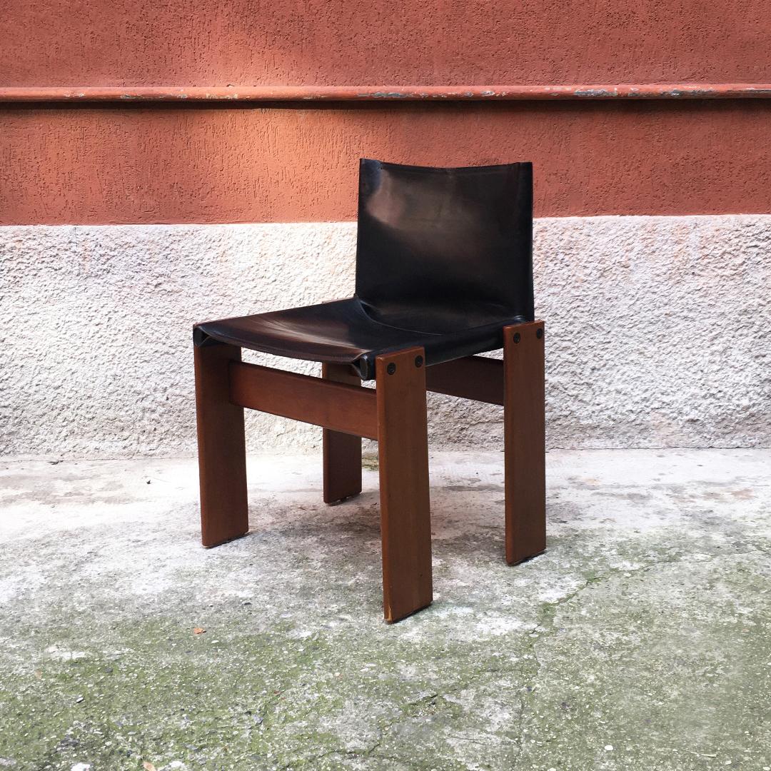 Italian Leather and Walnut Monk Chair by Afra & Tobia Scarpa for Molteni, 1970s 1