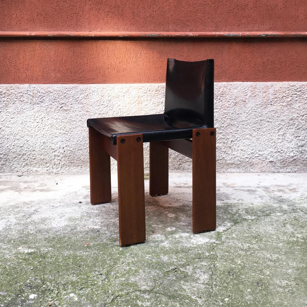 Italian Leather and Walnut Monk Chairs by Afra & Tobia Scarpa for Molteni, 1970s 5
