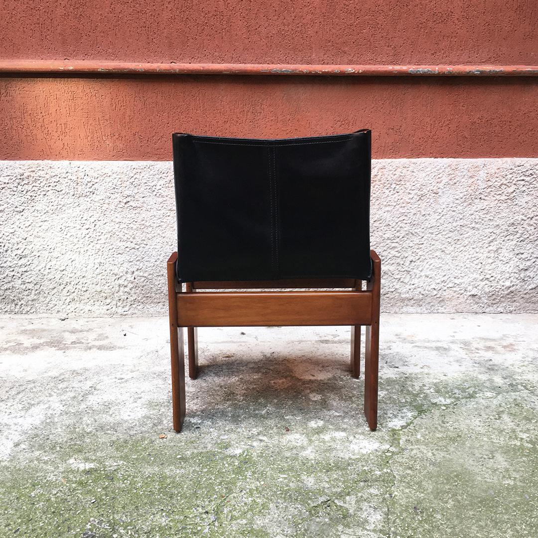 Italian Leather and Walnut Monk Chairs by Afra & Tobia Scarpa for Molteni, 1970s 7