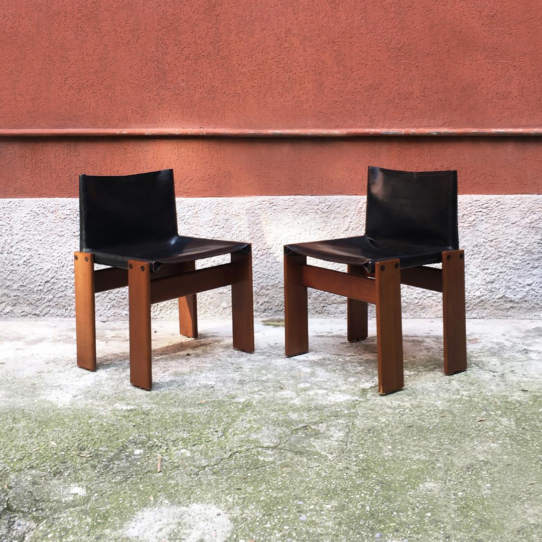 Late 20th Century Italian Leather and Walnut Monk Chairs by Afra & Tobia Scarpa for Molteni, 1970s