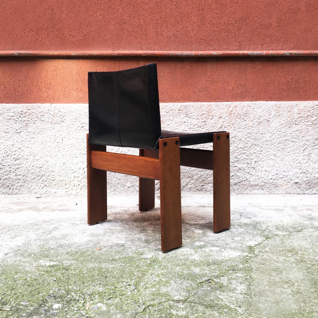 Italian Leather and Walnut Monk Chairs by Afra & Tobia Scarpa for Molteni, 1970s 1
