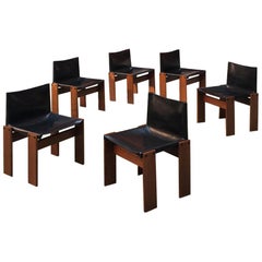 Italian Leather and Walnut Monk Chairs by Afra 
Tobia Scarpa for Molteni, 1970s