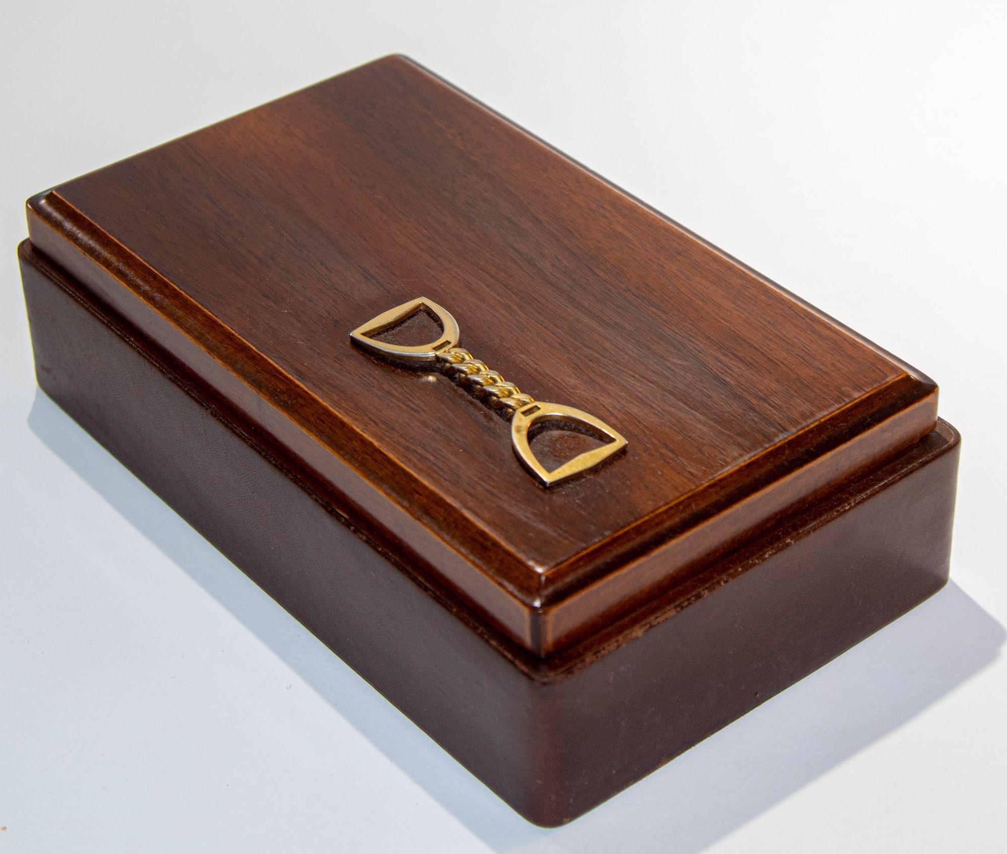 Italian Leather and Wood Jewelry Vanity Box with Stirrup Horse Brass Chain 7