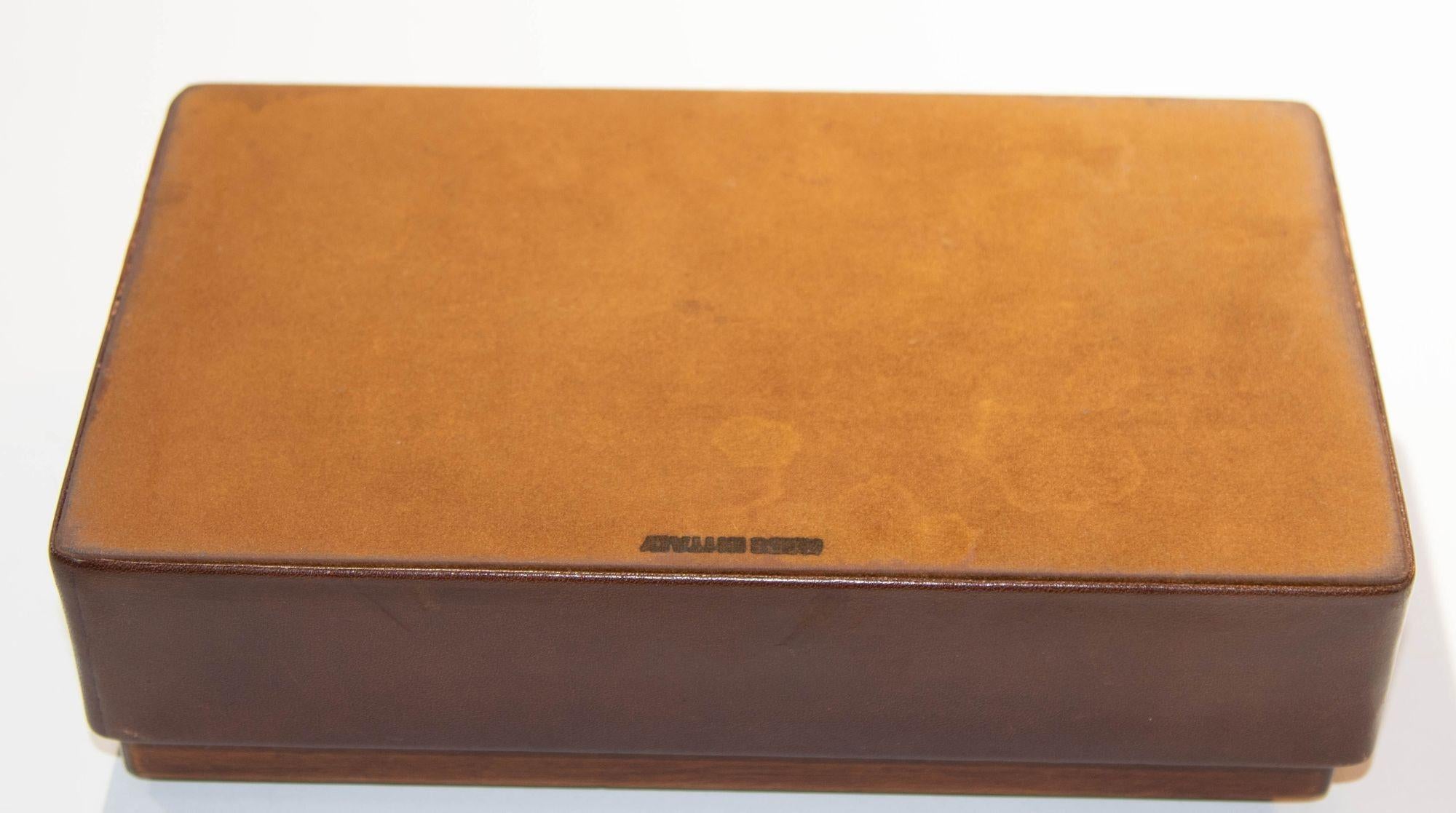 Hand-Crafted Italian Leather and Wood Jewelry Vanity Box with Stirrup Horse Brass Chain