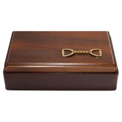 Italian Leather and Wood Jewelry Vanity Box with Stirrup Horse Brass Chain