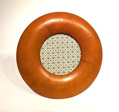 Italian Leather and Wood Round Photo Frame