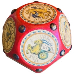Italian Leather and Wood Zodiac Signs Dodecahedron Paperweight 