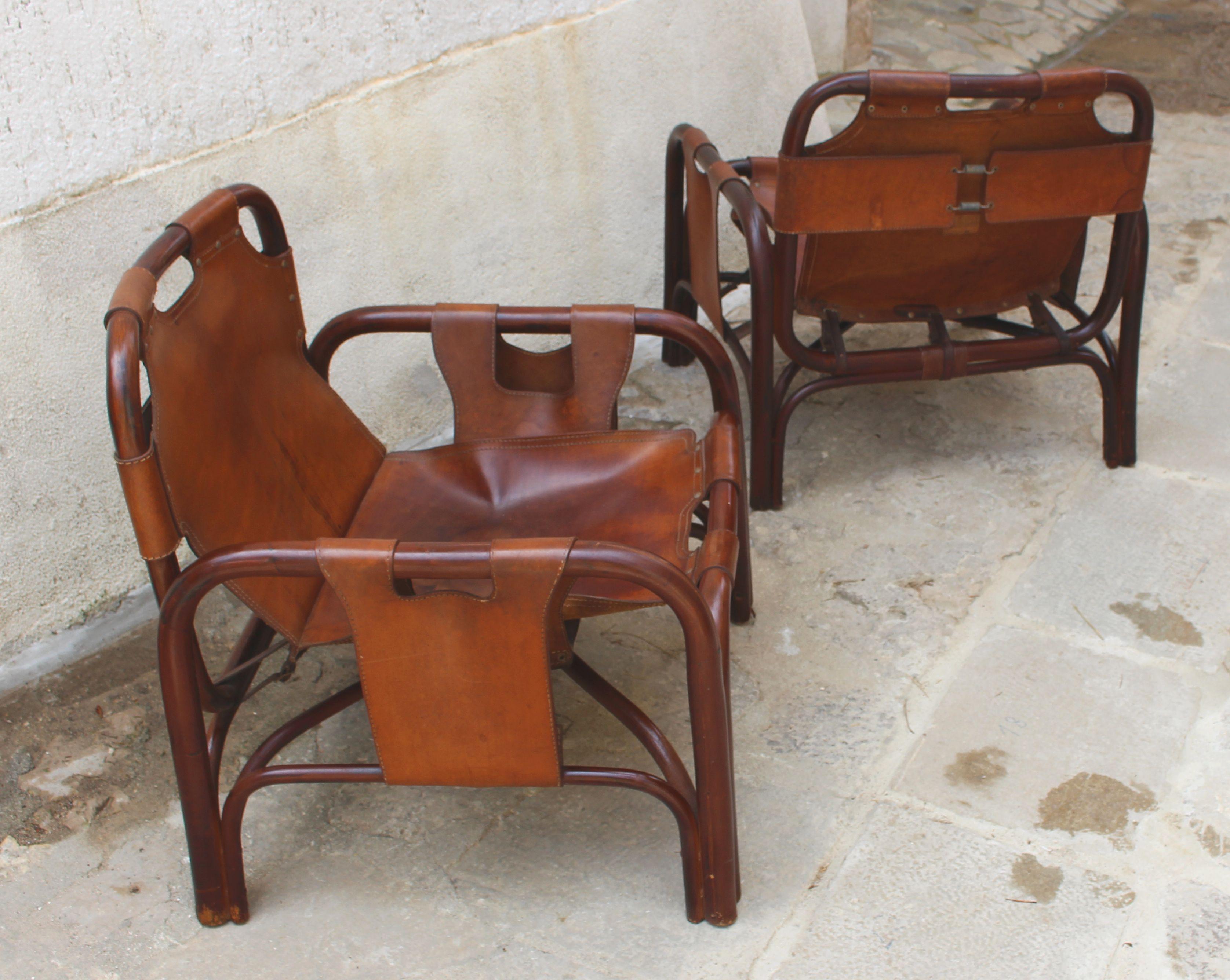 Italian Leather Armchairs by Bonacina Designed by Tito Agnoli  In Good Condition In Los Angeles, CA
