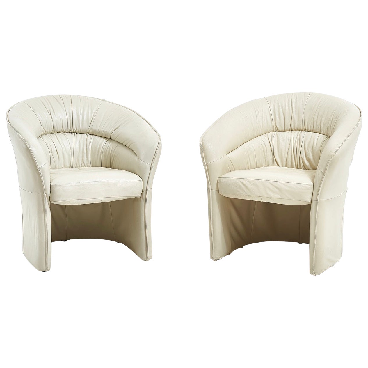 Italian Leather Barrell Lounge Chairs, 1980