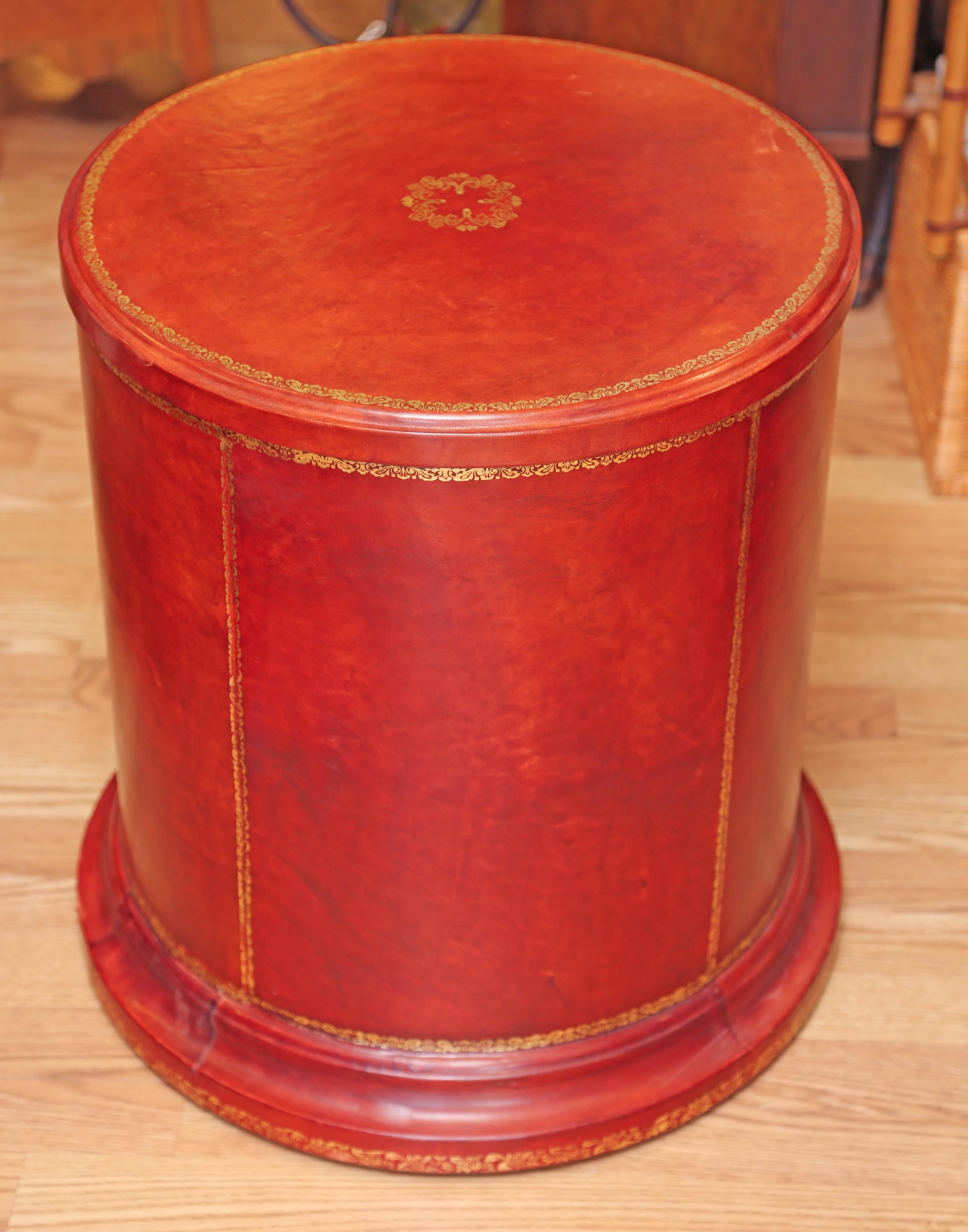Italian Leather Book Drum Table 1