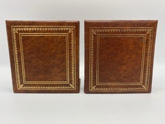 Italian Leather Bookends with Gold Debossed Border, Pair, 1960s
