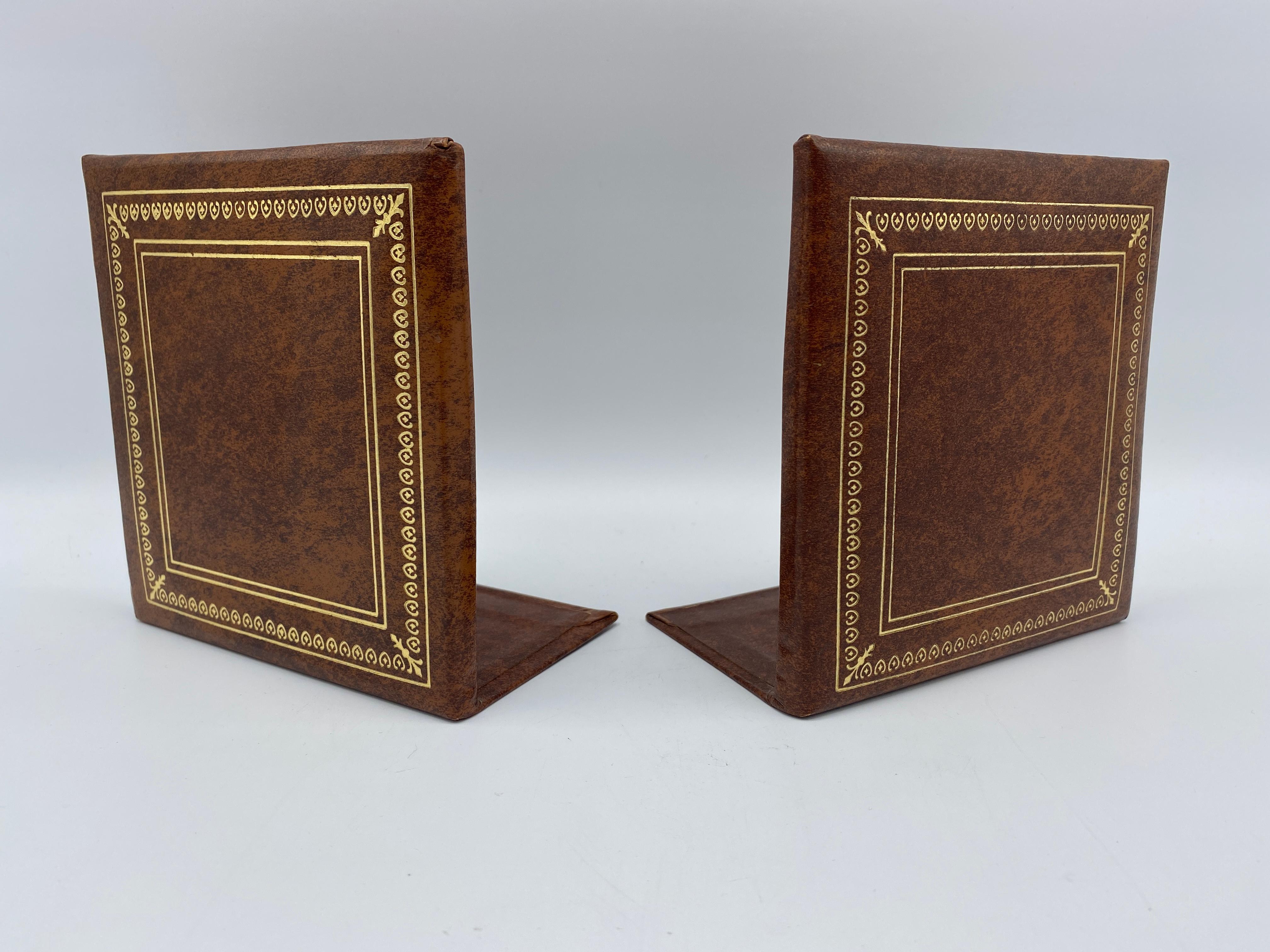 American Classical Italian Leather Bookends with Gold Debossed Border, Pair, 1960s For Sale