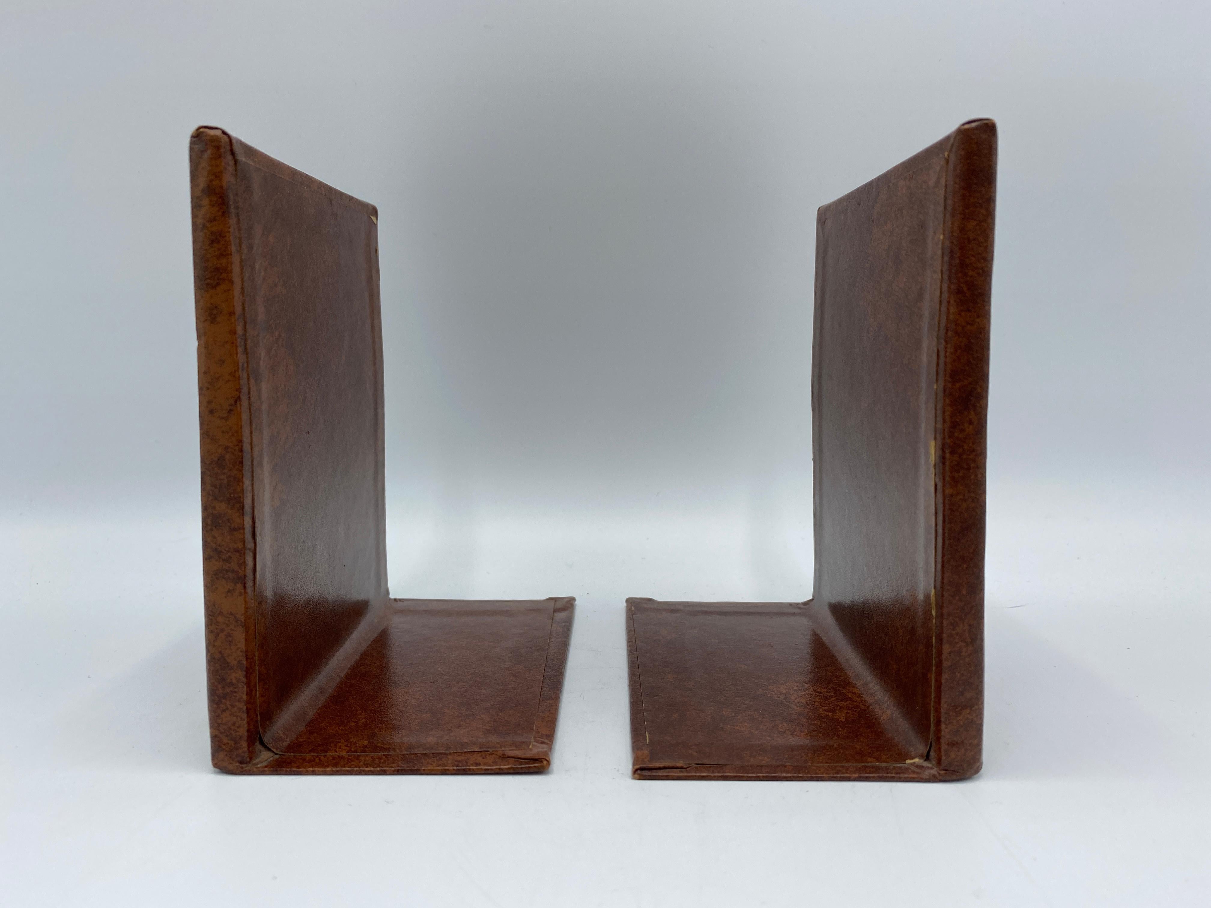 Italian Leather Bookends with Gold Debossed Border, Pair, 1960s In Good Condition For Sale In Richmond, VA
