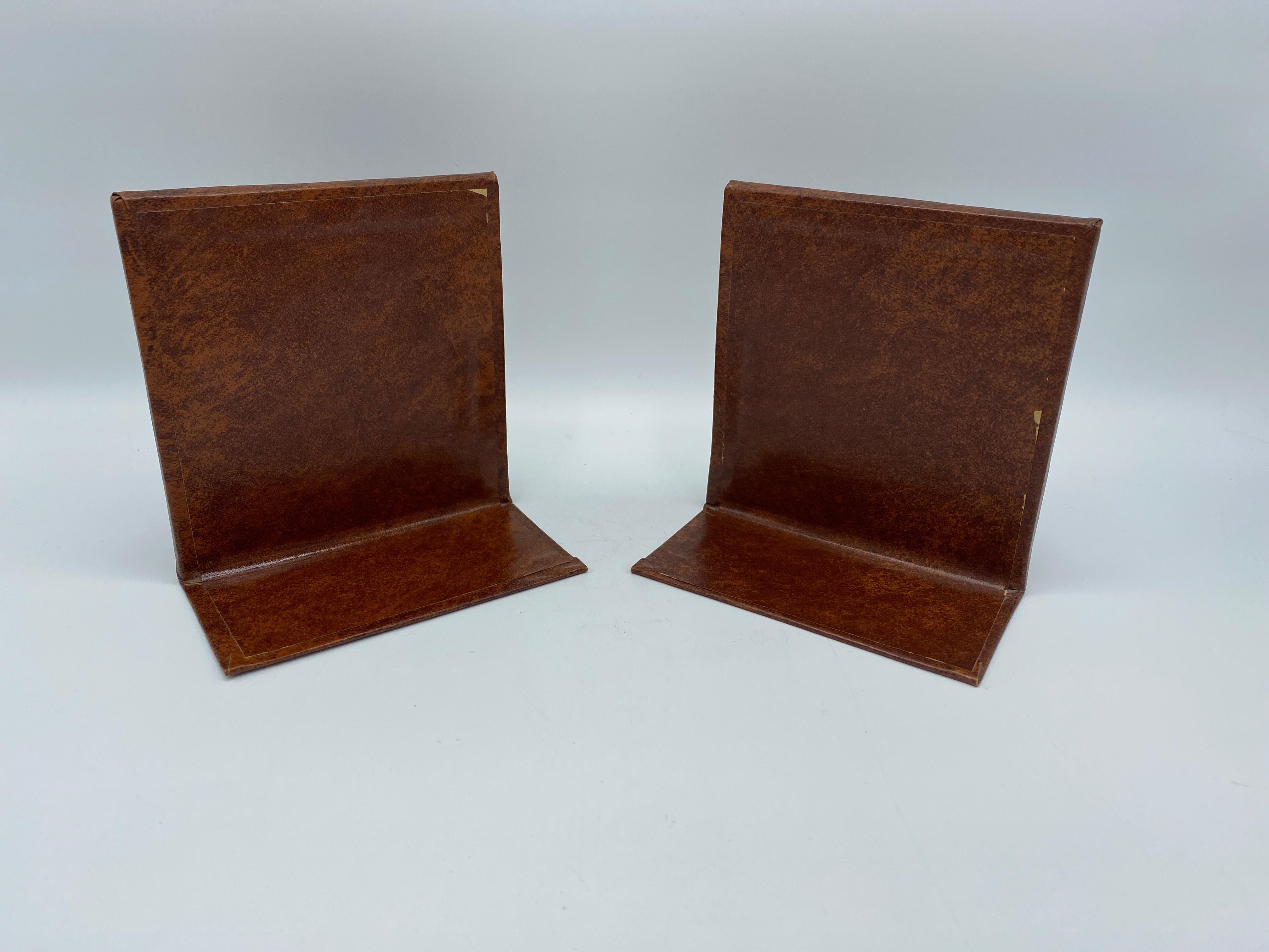 20th Century Italian Leather Bookends with Gold Debossed Border, Pair, 1960s For Sale