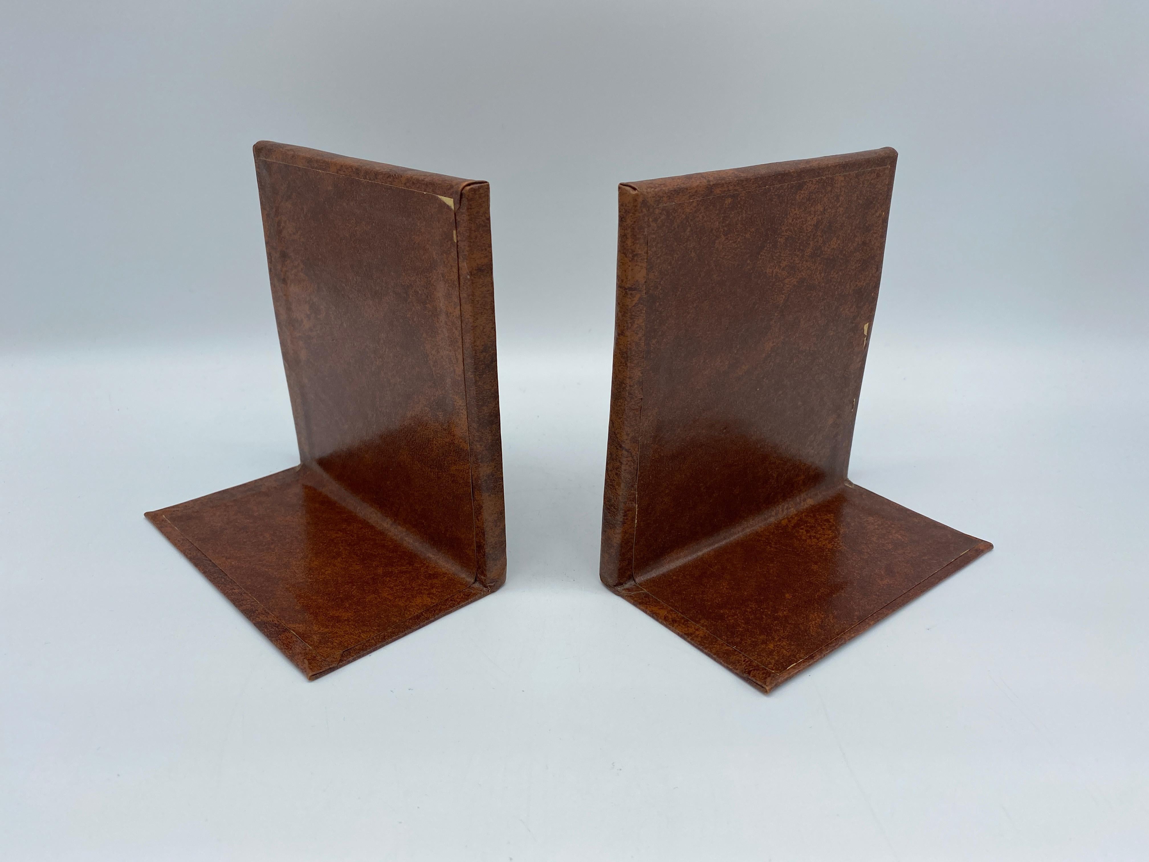 Italian Leather Bookends with Gold Debossed Border, Pair, 1960s For Sale 1