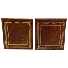 Vintage Italian Leather Bookends with Gold Debossed Border, Pair, 1960s