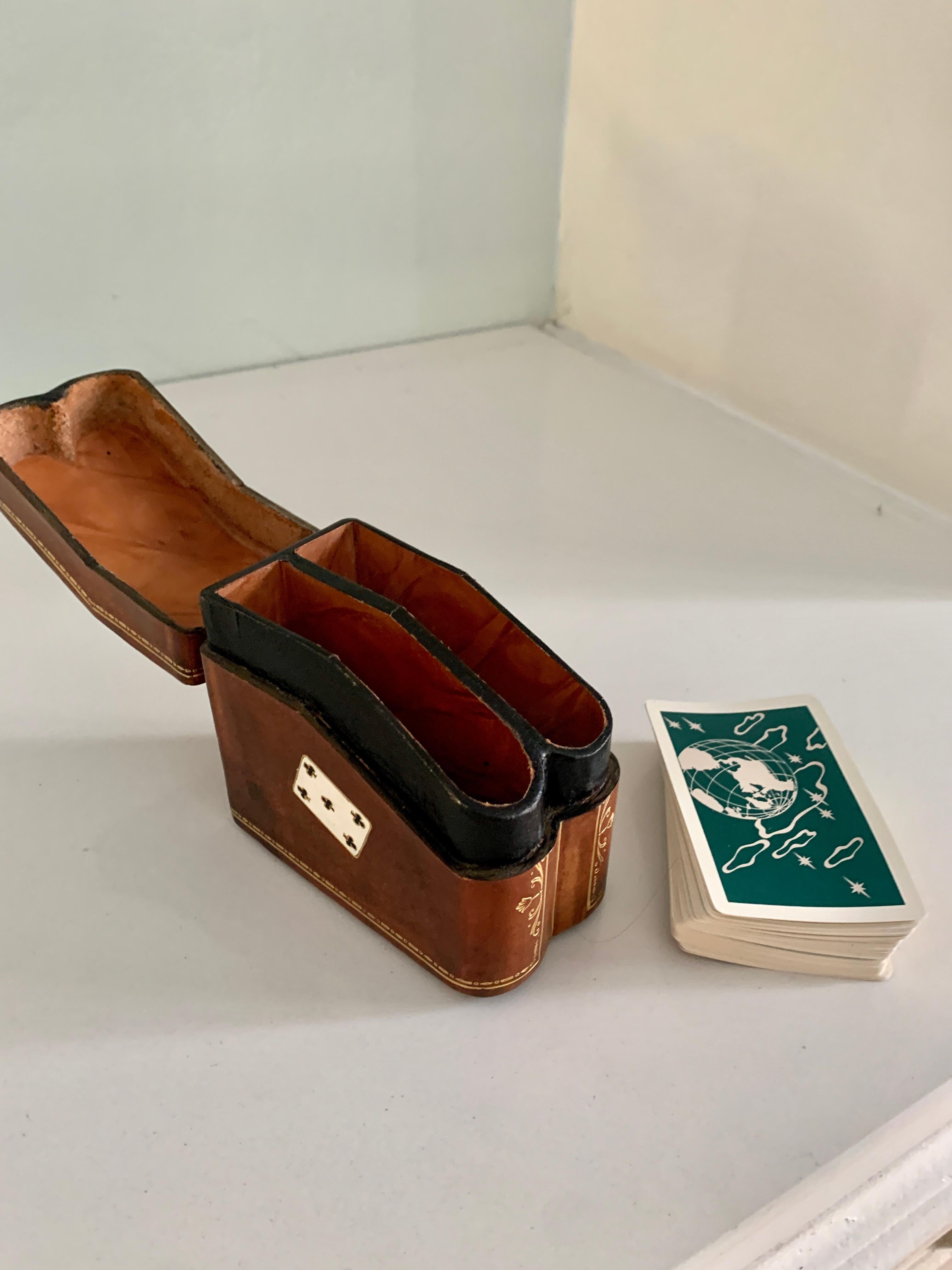 Mid-Century Modern Italian Leather Bound Playing Card or 420 Holder in the Style of Gucci