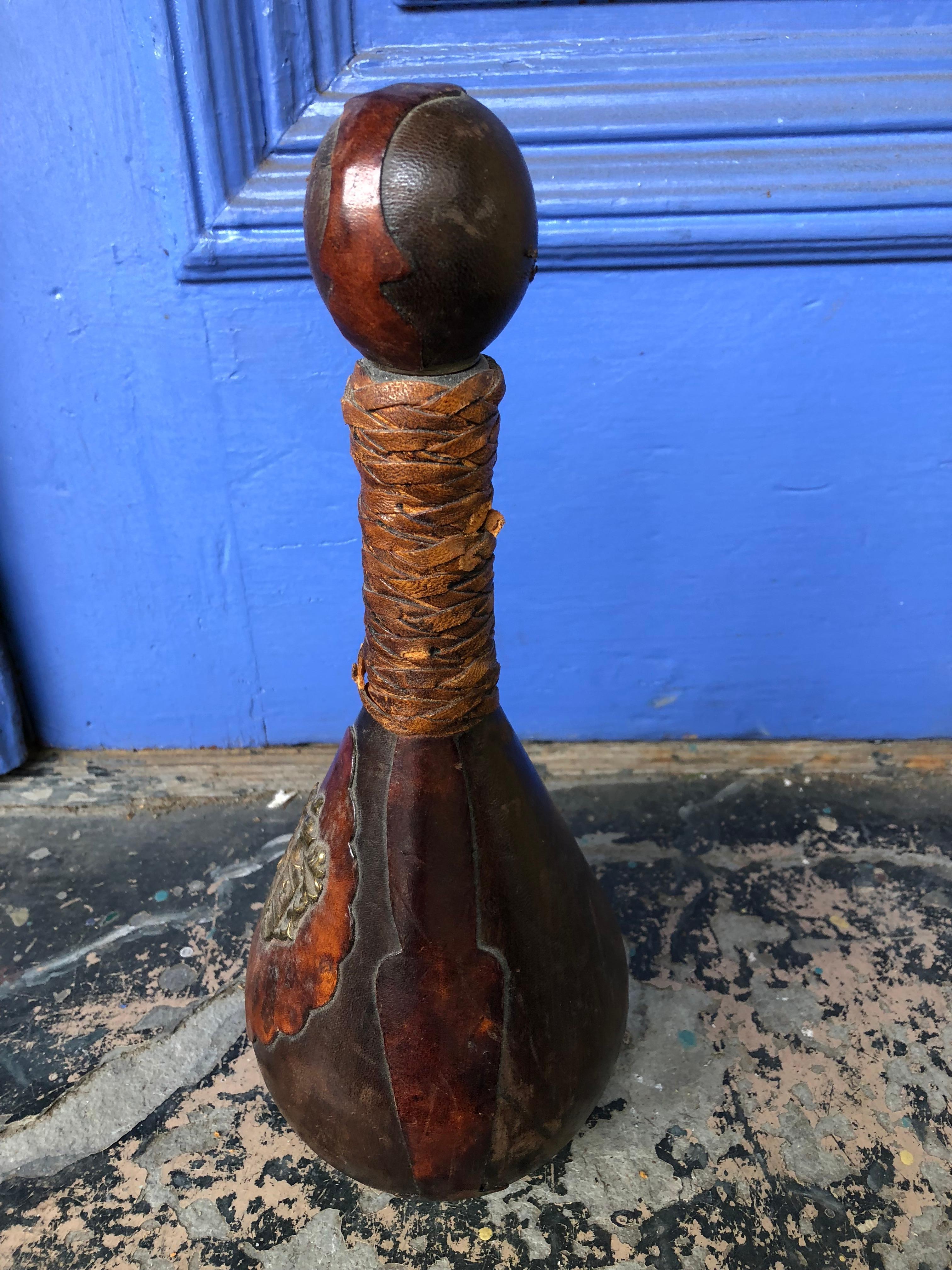 Neoclassical Italian Leather Bound Wine Decanter from the 1970s, Great Gift for Men For Sale