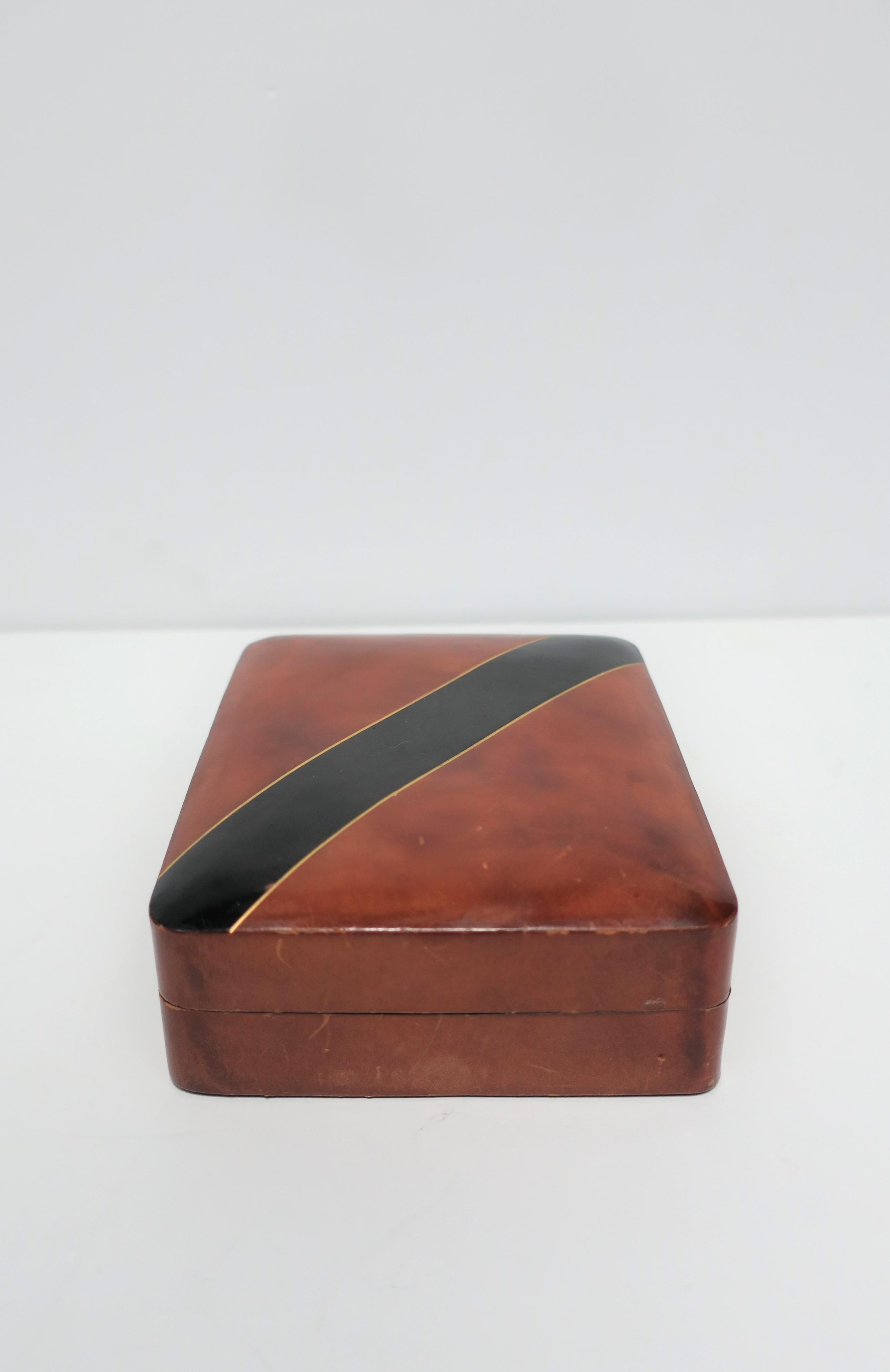 20th Century Italian Leather Black and Gold Jewelry Box