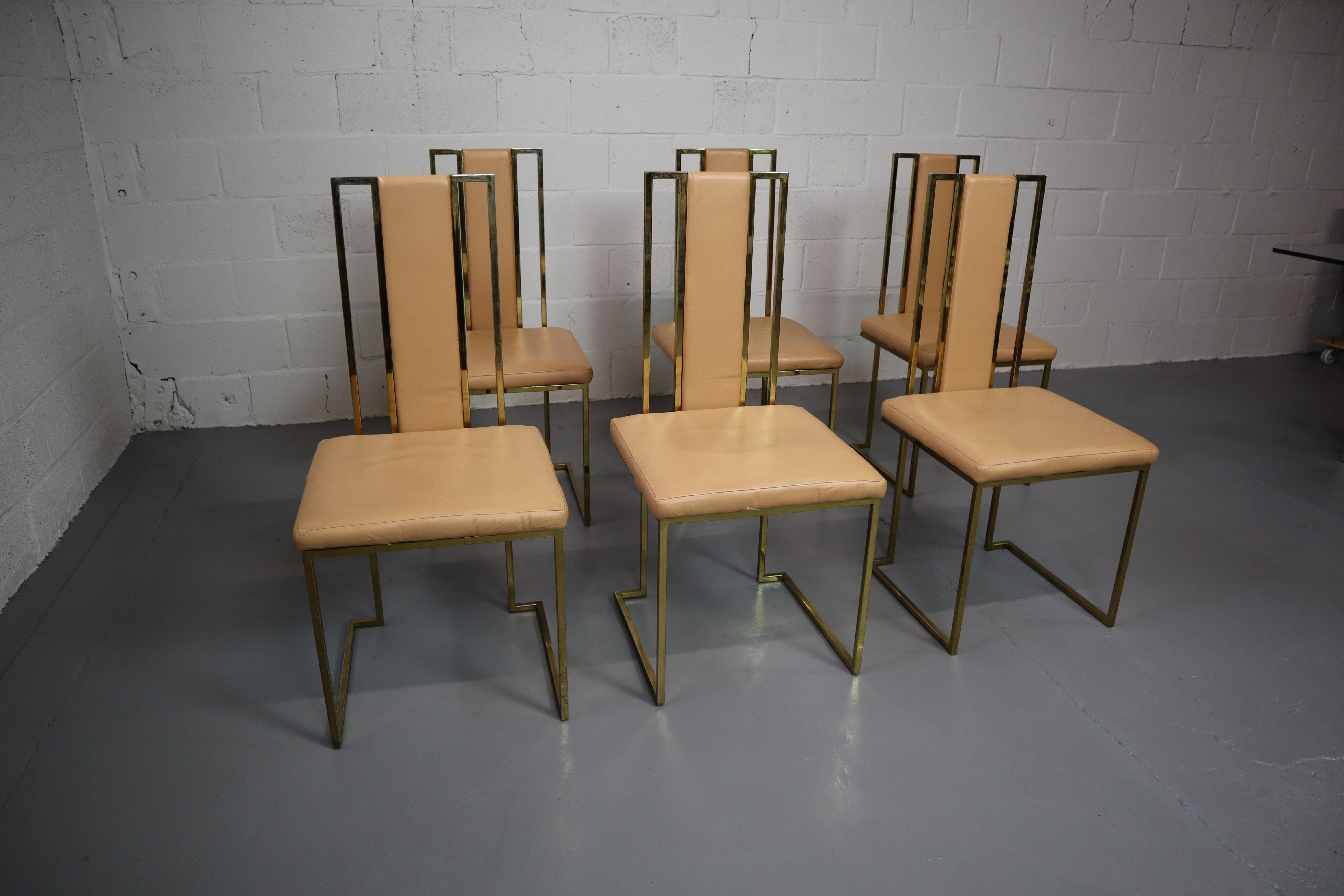 Italian leather, brass and glass dining set by Renato Zevi, 1970's For Sale 3
