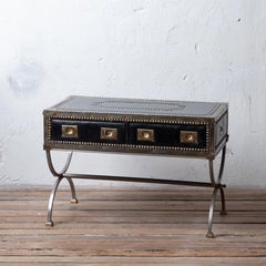 Italian Leather Campaign Style Coffee Table, 1970s