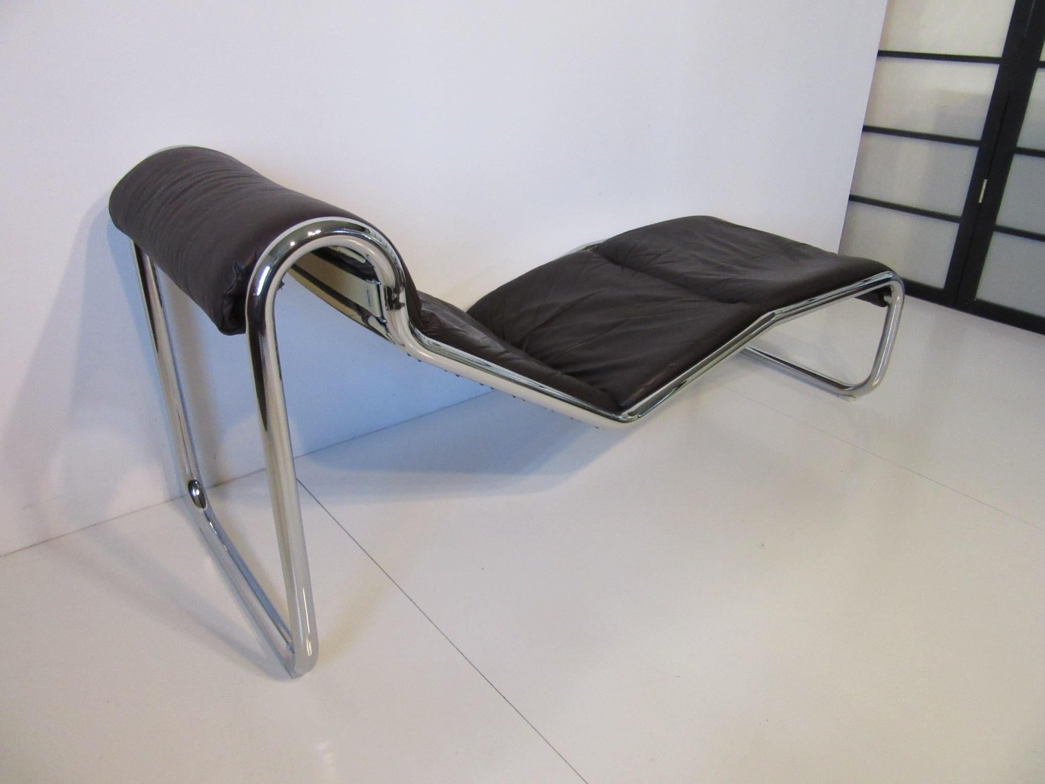 Italienisches Leder / Chrom Chaise Lounger, Tagesbett (Moderne)