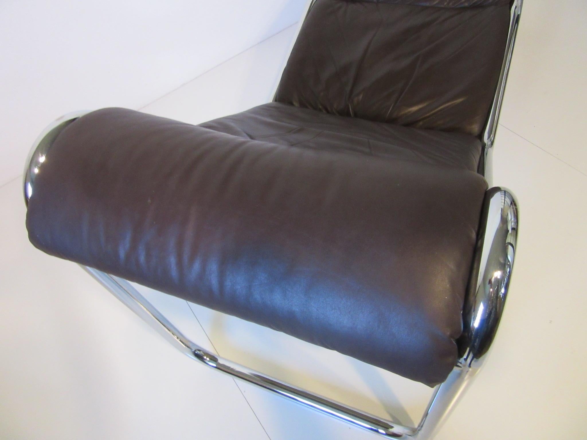 Italienisches Leder / Chrom Chaise Lounger, Tagesbett 3