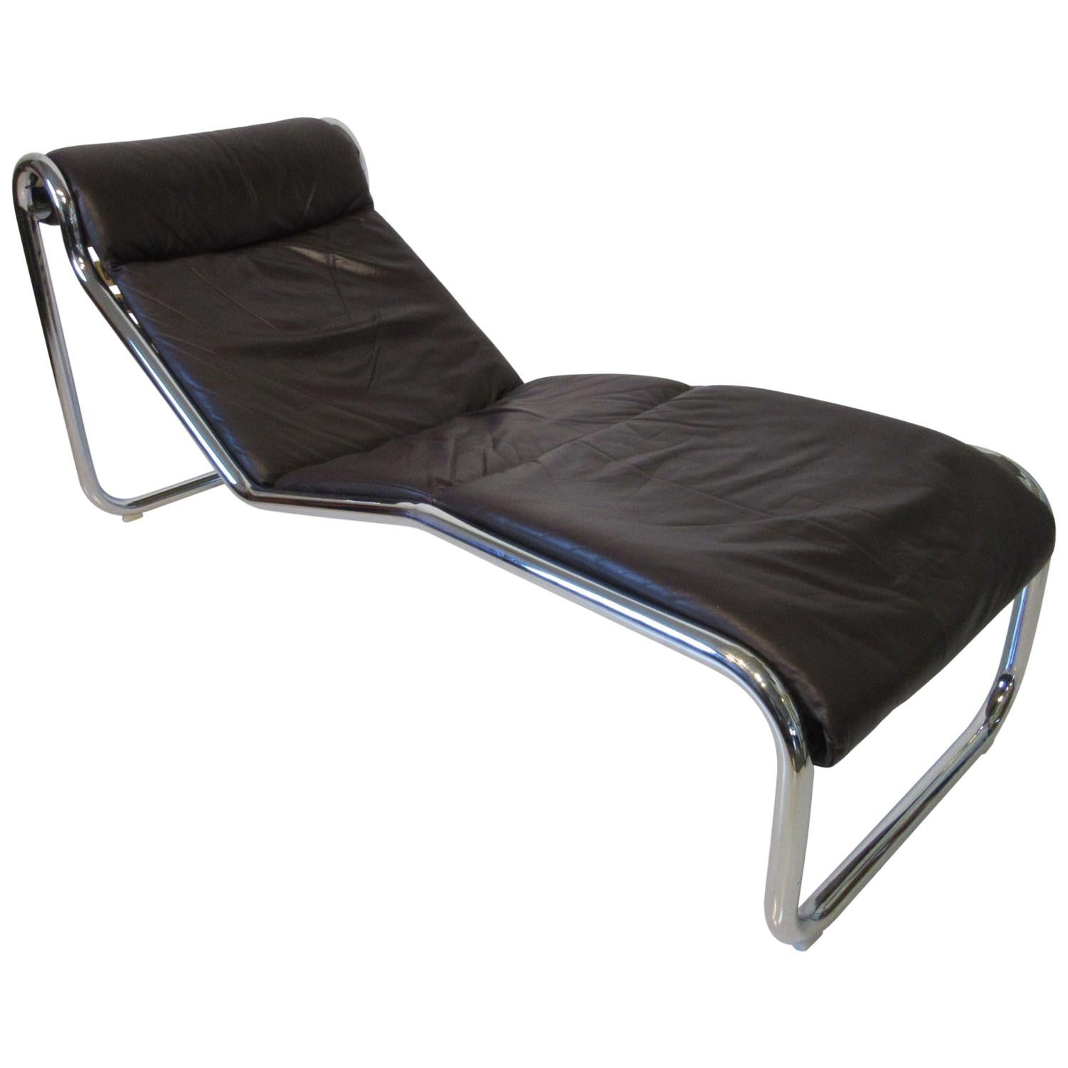 Italian Leather / Chrome Chaise Lounger, Daybed