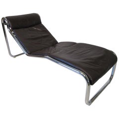 Retro Italian Leather / Chrome Chaise Lounger, Daybed